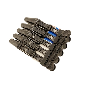 Set of 6 professional black crocodile hair clips for sectioning on display card