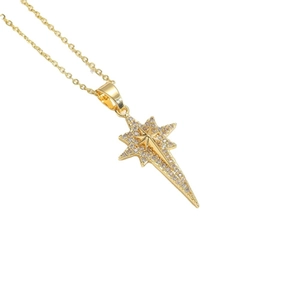 Radiant Star gold necklace featuring a sparkling zircon-set pendant on a fine O-link chain