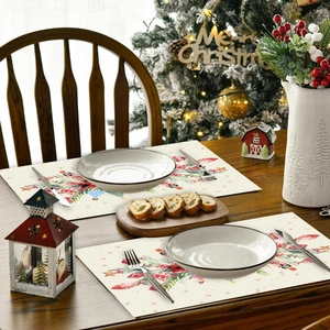 Christmas snowflake table mat set with reindeer and nutcracker patterns for holiday dining