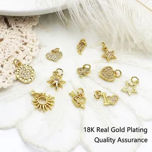 18K gold plated charms set with heart and star shapes inlaid with tiny zirconias