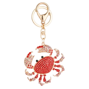 Golden crab keychain with red and colorful rhinestones for ocean themed bag charm
