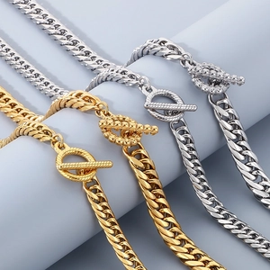 Fashionable gold and silver Cuban chain necklaces with toggle clasp in stainless steel finish