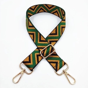 Detail of 3.8cm colorful geometric striped wide shoulder strap with gold swivel hooks