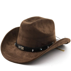 Chapeau De Cowboy Western Daim Large Bord Style Ethnique Avec Bande Tressée Charms Métalliques Perles Turquoise Unisexe
