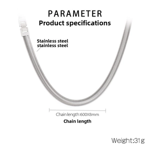 Flat herringbone snake chain in stainless steel with 600mm length and 8mm width