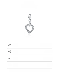 Macro shot of 925 sterling silver heart pendant with micro-inlaid zircon and size metrics