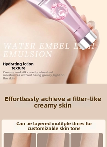 Detail shot of 100g tone-up body emulsion tube on skin for a radiant cream finish