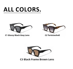 Three color options of square oversized sunglasses including black and tortoise frames