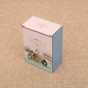 Detailed packaging box of the Electronic Wind Lamp showing CE certification and branding