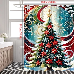Rideau de douche 3D avec motif sapin de Noël en polyester imperméable, 180x180 cm
