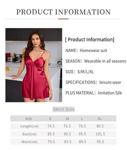 Tableau des tailles pour robe de nuit en soie rouge avec mesures de buste et taille