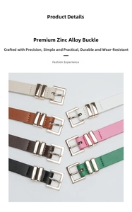Detailed view of women skinny belts with gold zinc alloy buckles in seven various colors