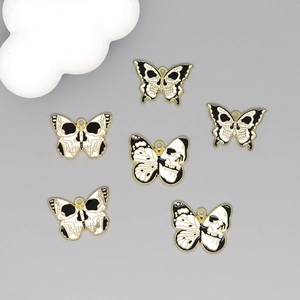 DIY black and white butterfly skull alloy charms for necklaces and keychains