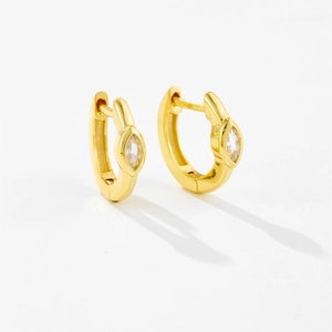 S925 silver hoop earrings with marquise-cut clear zircon in gold finish for women