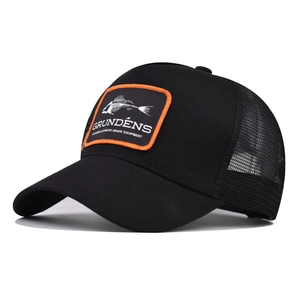 Trucker Hat Mesh Baseball Cap Cotton Polyester Adjustable Snapback Fish Bone Patch Breathable Curved Brim Sun Shade