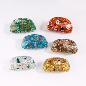 Set of 6 festive Christmas hair claws with glitter acrylic and holiday patterns