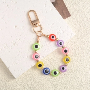 Bohemian evil eye beaded keychain with colorful resin beads and golden metal clasp accessory