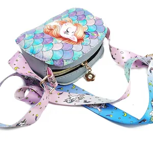 Holographic unicorn crossbody bag for girls with rainbow scales and adjustable strap