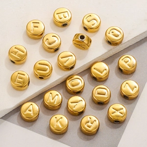 Polished gold stainless steel alphabet beads for DIY jewelry bracelets making