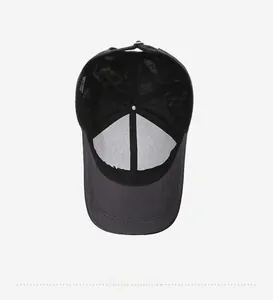Detail view of camouflage baseball cap with breathable mesh and sweatband