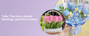 DIY handmade chenille stems flower kit featuring woven tulips in baskets and bouquets