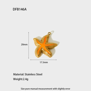 Detailed specs of orange enamel starfish pendant in gold stainless steel for DIY jewelry