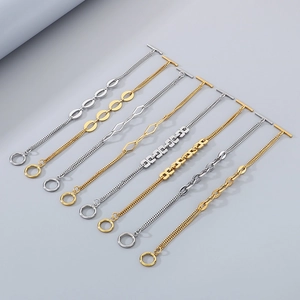 Chic stainless steel link bracelet with OT toggle clasp in gold and silver finish