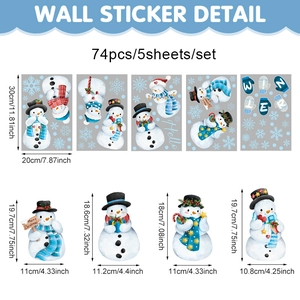 74 stuks kerst sneeuwpop raamstickers set met blauwe sneeuwvlokken voor glas decor