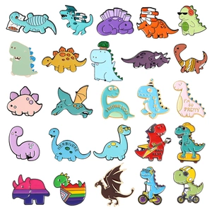 Set of 25 cartoon dinosaur enamel pins in vibrant colors and creative diverse poses