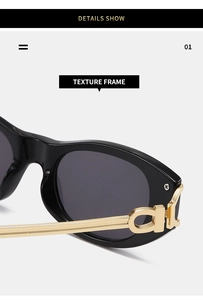 Détail de la monture noire en plastique avec charnière dorée et branche texturée de luxe