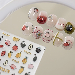 Embossed Fruit Nail Stickers 3D Self Adhesive PET Summer Fruit Garden Decals For Manicure Decoration Cute DIY