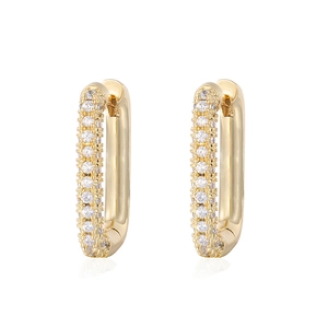 Elegant gold rectangular hoop earrings with tassel cubic zirconia in a minimalist style