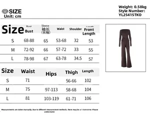 Size chart with measurements in cm for women's V-neck long sleeve top and pants set