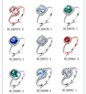 Grid display of 925 silver gemstone rings in rose gold and silver finish with various cuts