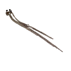 Elegant gunmetal C-shaped ear cuff with long chain tassels for a modern tassel look