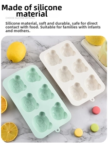 Detailed view of 6-cavity bear silicone cake mold made of food-grade flexible material