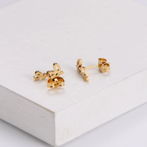 Classic gold stainless steel stud earrings with love script design for women