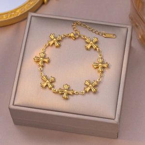 Byzantine Roman style 18K gold plated stainless steel cross chain necklace for women