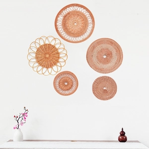 Woven Rattan Wall Hanging Decoration Natural Hand-Woven Round Basket Decor Nordic Bohemian Style For Living Room Entrance