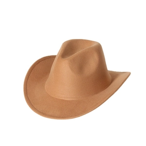Klassischer khakifarbener Western-Cowboyhut mit breiter Krempe und Steppnaht auf Weiß