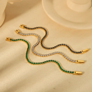 Bracelets rivières élégants en acier plaqué or 18 carats avec cristaux verts, blancs et noirs