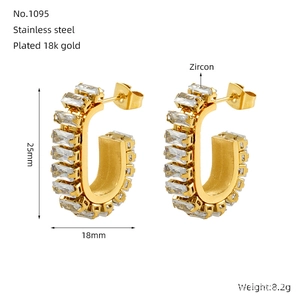 Technical specs of U-shaped 18k gold plated zircon earrings with 25mm height and weight