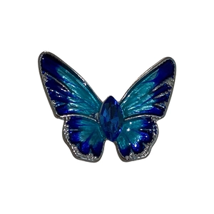 Exquisite hollow blue butterfly brooch with marquise crystal and enamel details