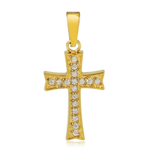 Polished gold cross pendant with micro-paved cubic zirconia crystals for jewelry making