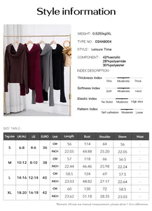 Size chart showing fabric composition and detailed measurements for the long sleeve sweater