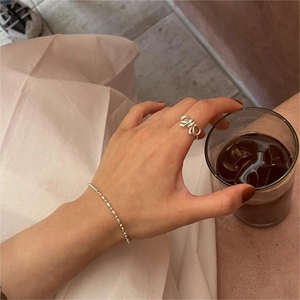 Anello con fiocco in argento sterling 925 e bracciale con perline delicato per donna