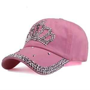 Pink fashion baseball cap for women featuring rhinestone crown and studded brim details