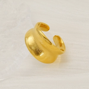 18K gold-plated irregular hammered texture stainless steel open ring for women