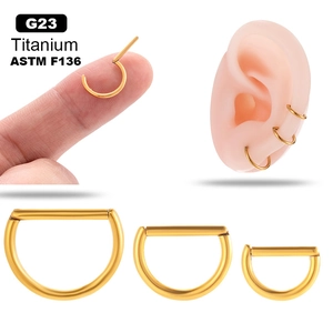 G23 Titanium D-Shaped Nose Ring Hinged Septum Clicker ASTM F136 Piercing Jewelry For Ear Cartilage Segment Hoop