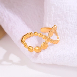 Minimalist 18K gold plated stainless steel open ring with hollow beaded design